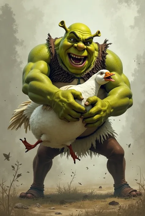 Shrek is strangling a goose