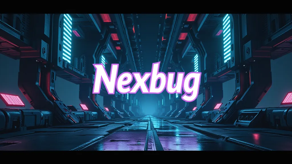 I want to create an Anime ralated Youtube channel banner with name nexbug written on it, Dark tech futuristic