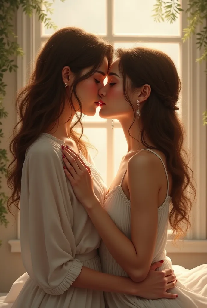 Woman kissing another woman