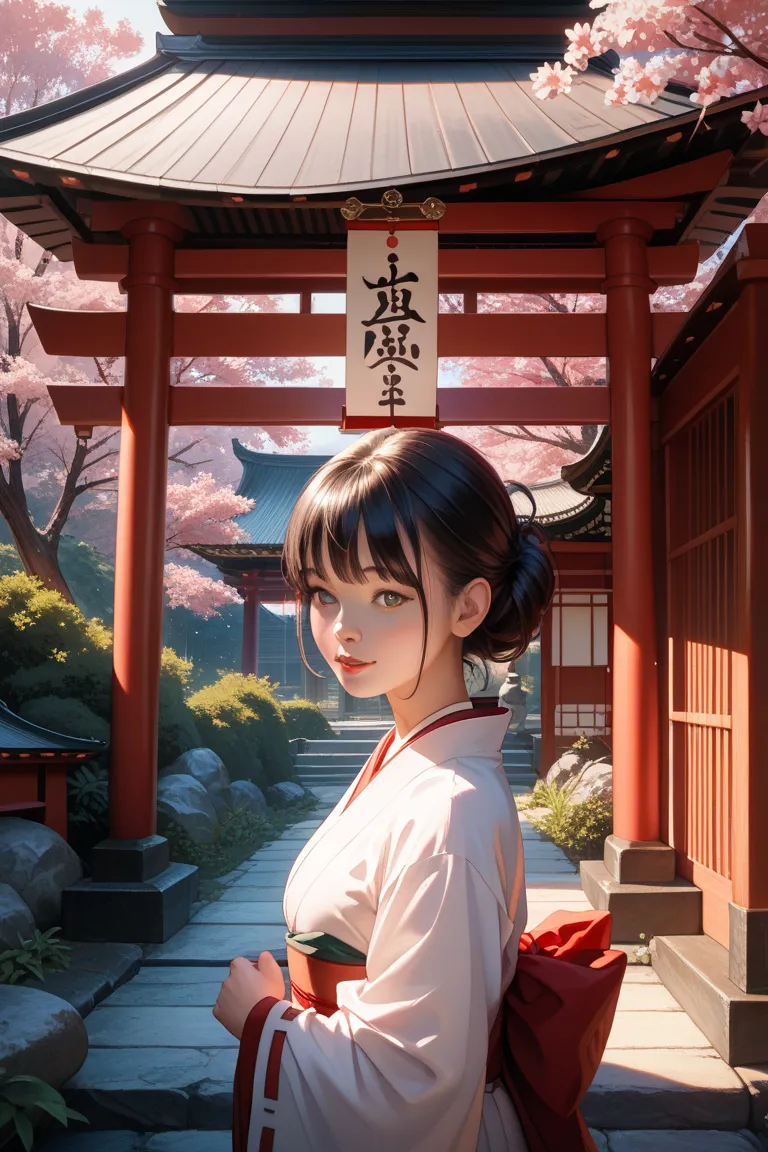 long black hair　high school girl　Shrine maiden