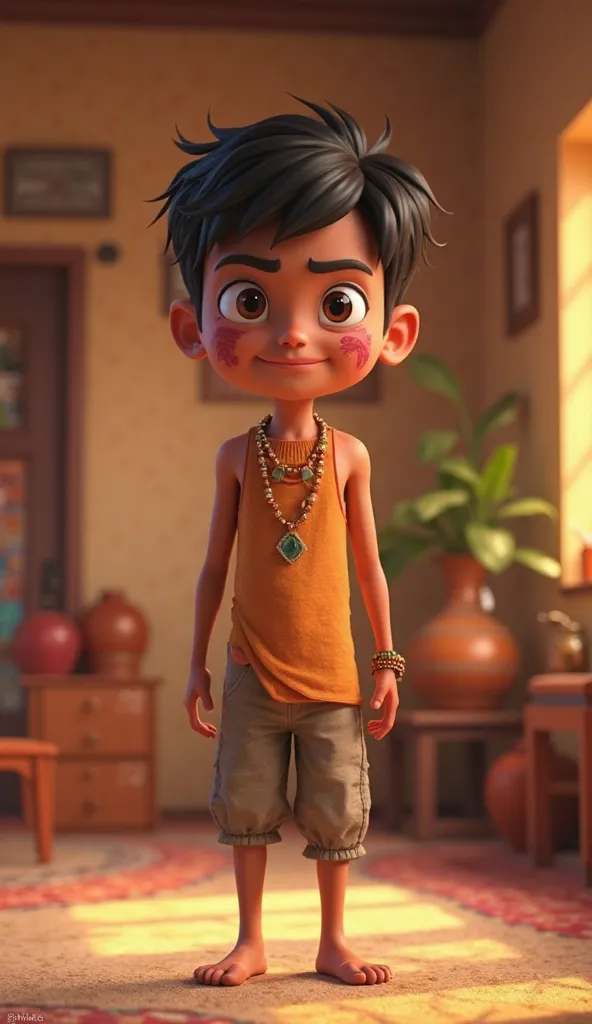 Ek Indian ladka Jo apni Ghar mein khada ho aur munh per marks lagaya Ho picture cartoon animation mein 3D mein