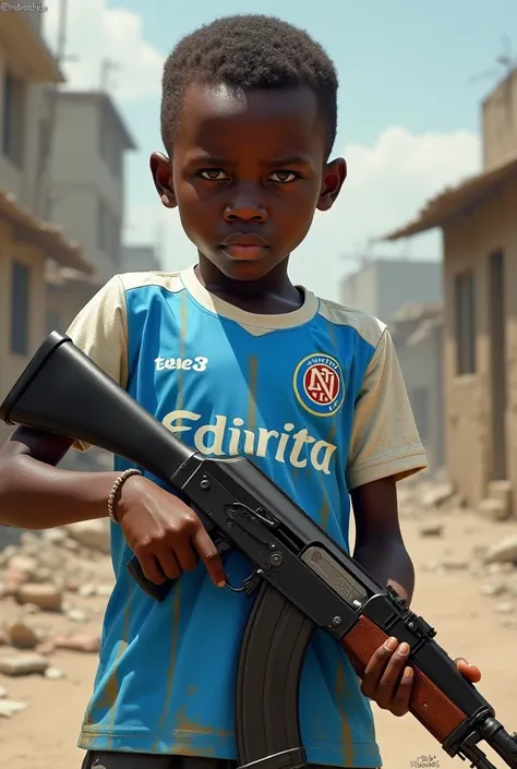 African boy with the Napoli jersey and an AK-47 in his hand