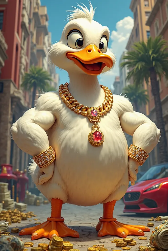 Duck rich cartoon crazy about muscular money 