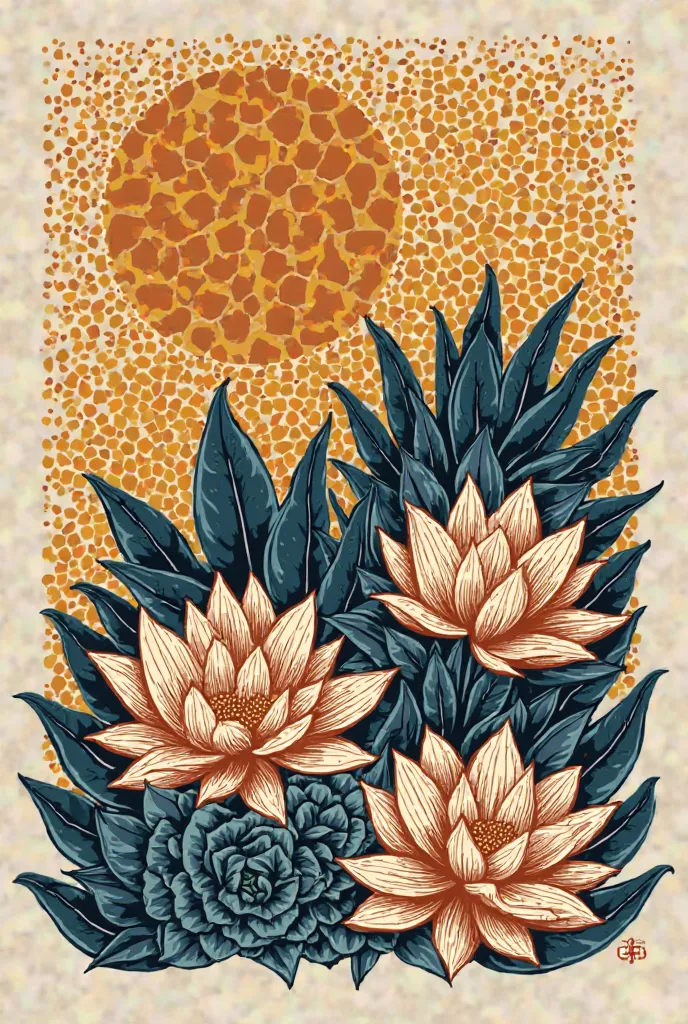 Create a lino cut woth honey comb and succulent patterns 