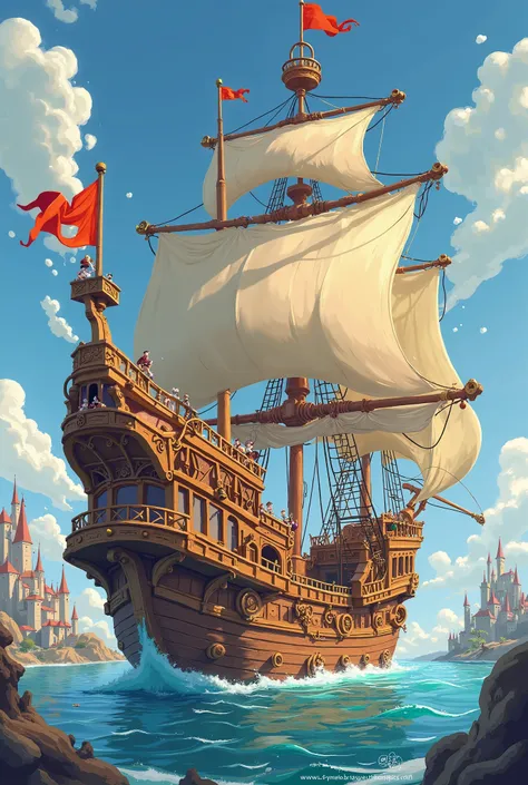 Cartoon style big medival ship