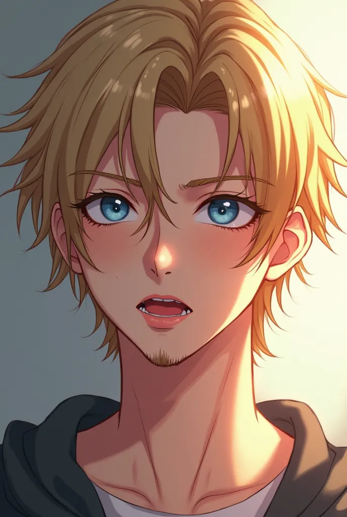 generete anime gay boy with open mouth blond hair and beard