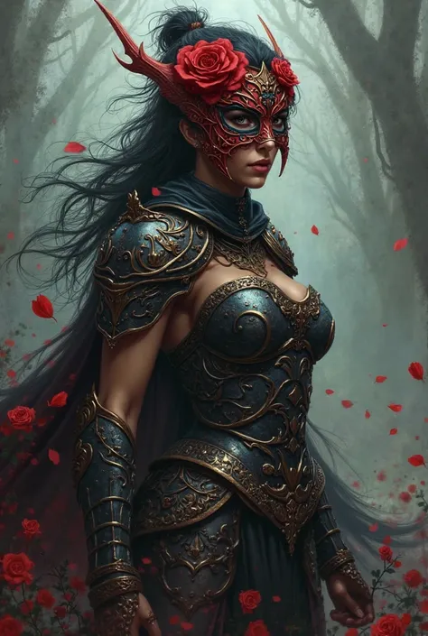 She has a warrior woman and a Rose mask 