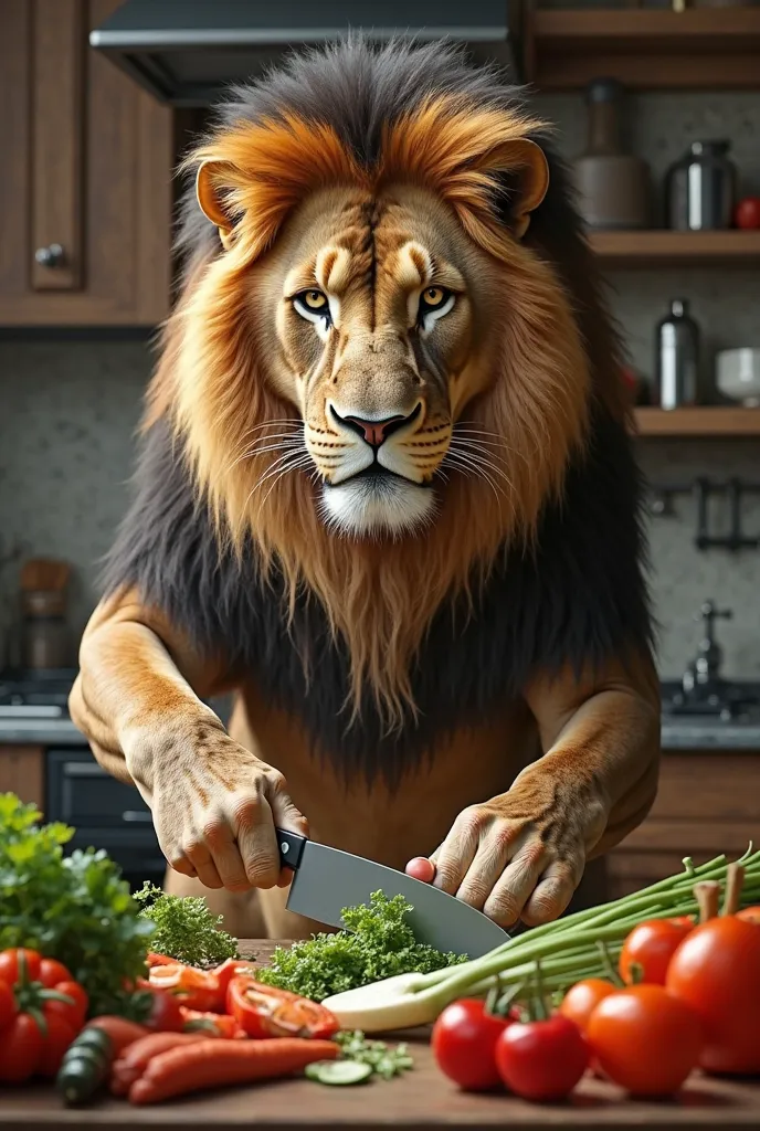 Lion cutting vegetables hd picture 