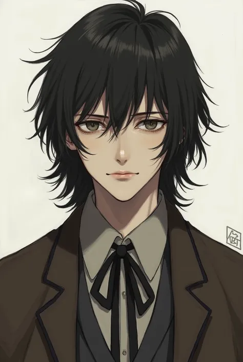 Dazai Osamu, male, brown coat, suit, solemn sad expression