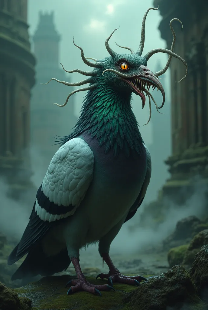 A pigeon with the head of Cthulhu 