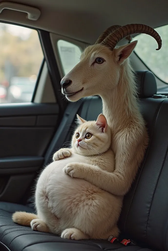 And the goat's pregnant cat is in a car while he is listening to you