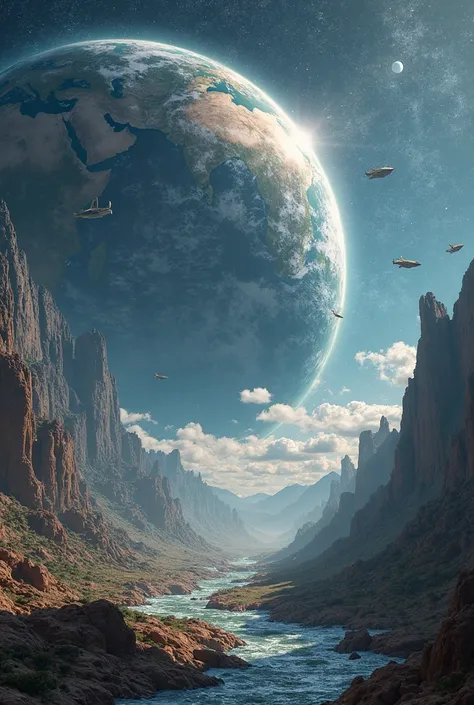 "A hyper-realistic depiction of the multiverse, showcasing multiple Earth-like planets coexisting in different dimensions. Each version of Earth varies slightly, some appearing futuristic and advanced, while others resemble alternate histories or entirely ...