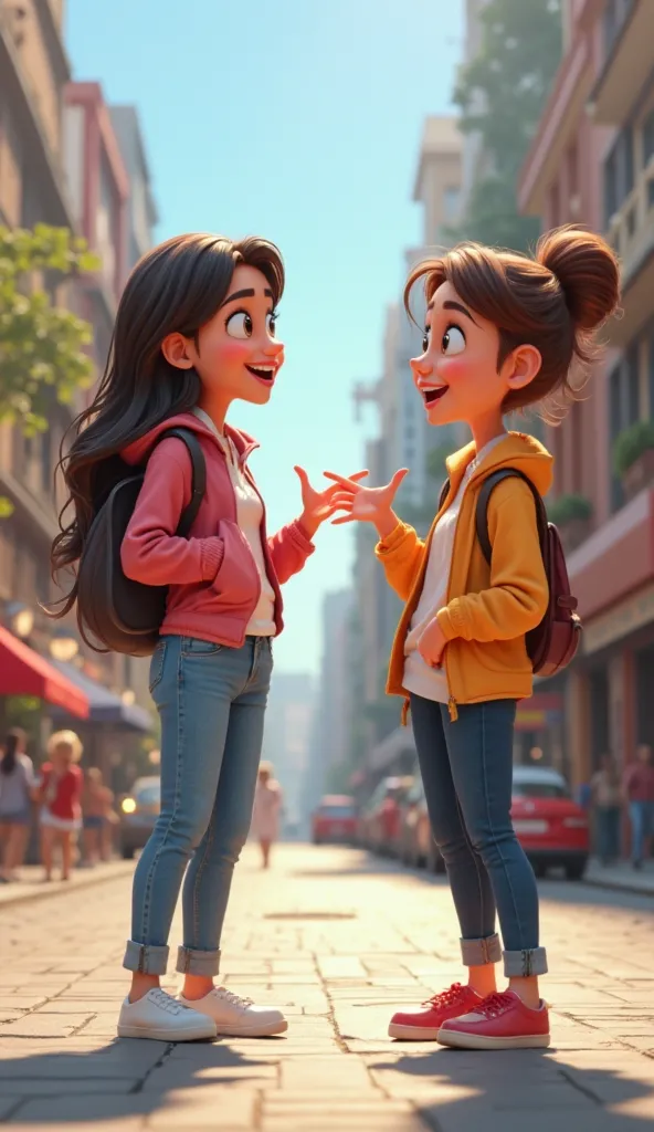 Do 20 sal ki ladki sadak per Khade hokar aapas mein baat kar rahe ho picture cartoon animation mein 3D mein