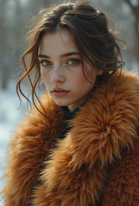 A girl with a fox fur coat 