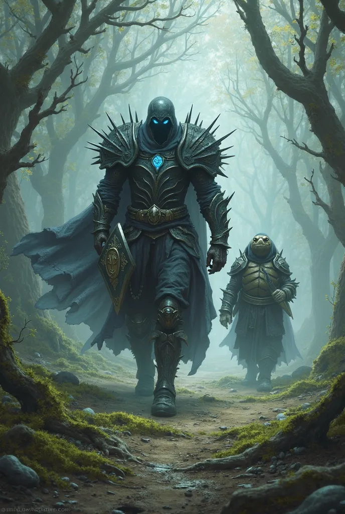 I want a Death Knight with a Big Mace in two hands and walking with a DnD turtle who is a monk 