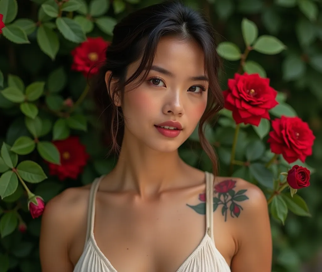 Her style is simple and sophisticated, Often choosing outfits that accentuate her natural beauty，Without being too much of a presence. Whether in a flowing maxi dress or casual ensemble, She exudes a timeless beauty that cannot be ignored.A rose tattoo on ...