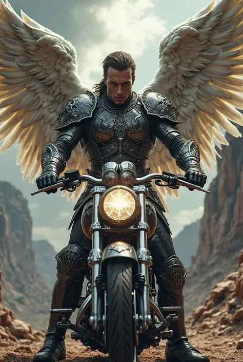 Warrior angel around a Harley Davidson 