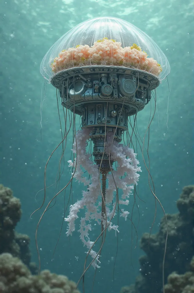 Create a picture of a piston united with a jellyfish