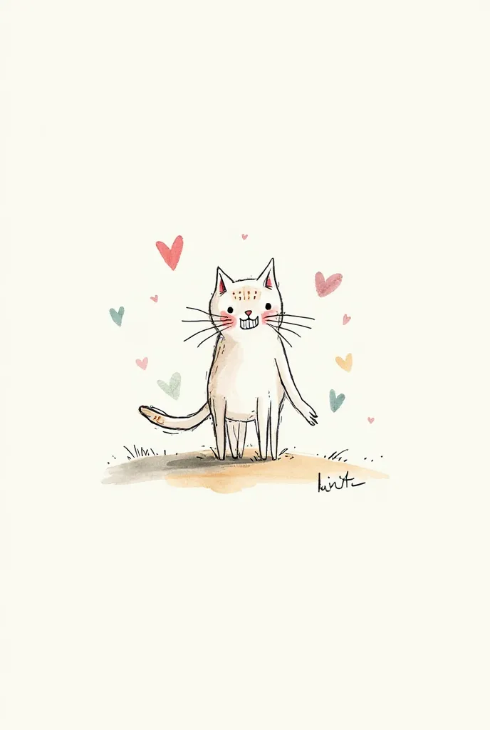 A watercolor simple, messy lined cat sketch