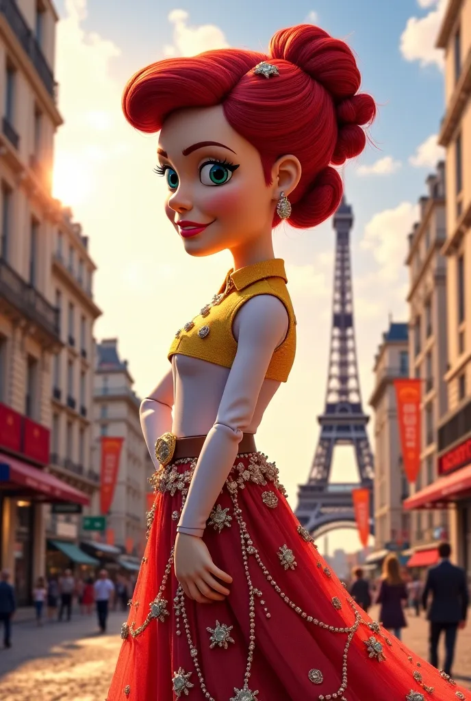 Jessie from Toy Story dressed luxuriously, In the center of Paris 