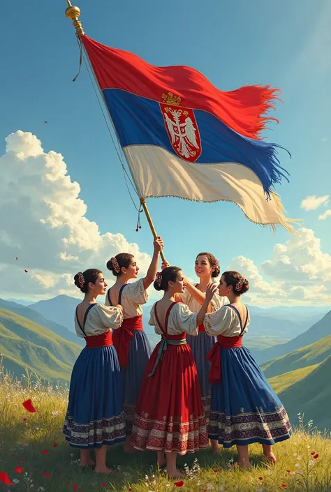 Latex women raised serbian flag