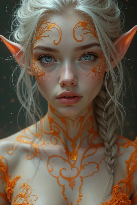 Sexy pretty elf girl in a tattoo in orange 