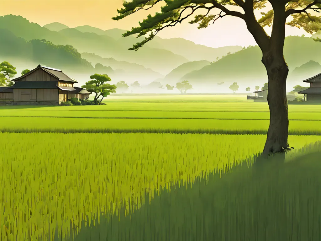  Japanese Countryside Scenery　Rice field　Forest　 mountains in the distance 々