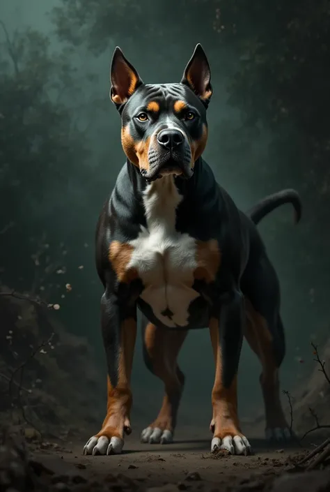 Create a muscle pit bull with a black and green background 