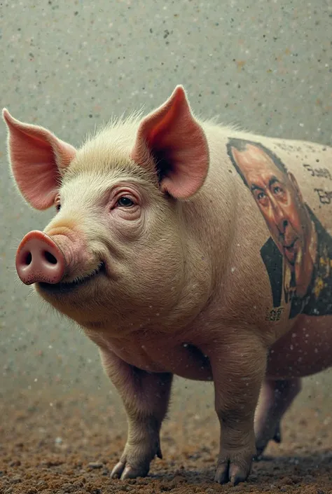 A pig with Lukashenka's photo on its side