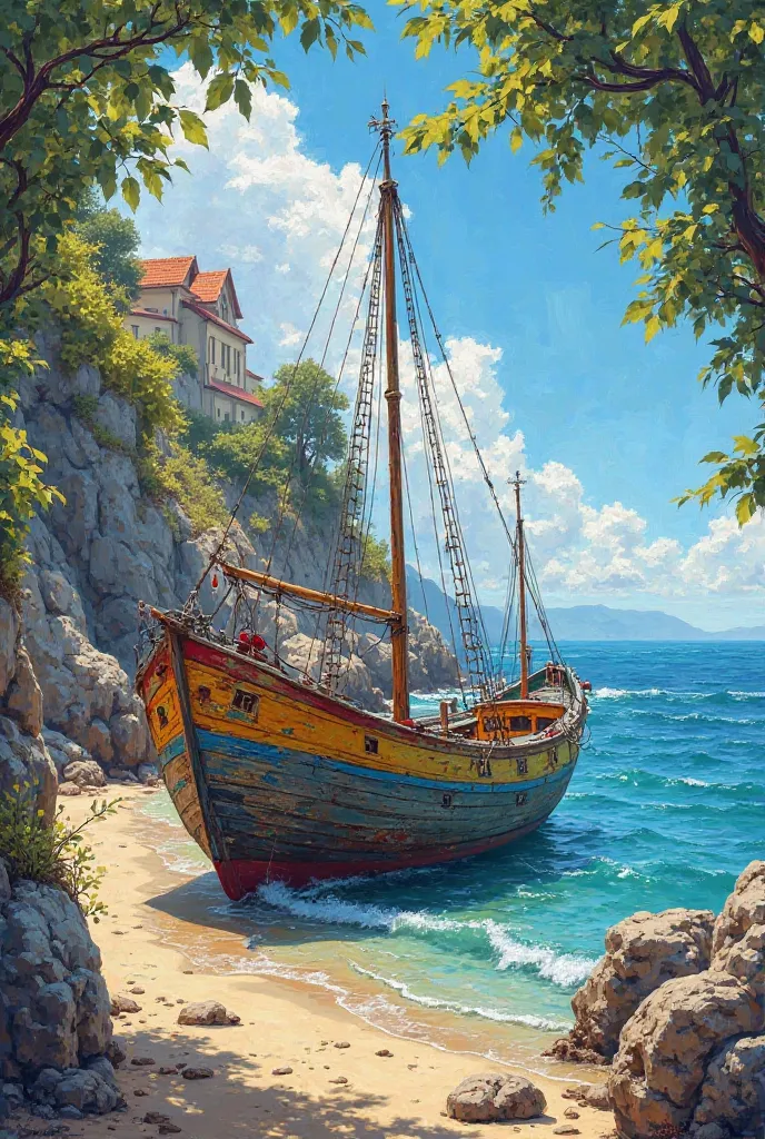 I want to create a painting like a sea side fishing boat
