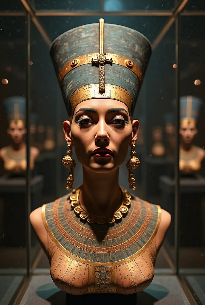 lost bust of Nefertiti.  A floating, beautifully decorated bust with a magical aura in a glass case at the museum.