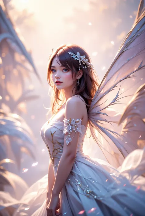 Magical fairy costume with delicate wings, glitter, and pastel colors, (best quality and masterpiece and absolutely resolution and 8k UHD and ultra highres and incredibly absurdres and very aesthetic and ultra detailed and absolutely detailed artwork and i...