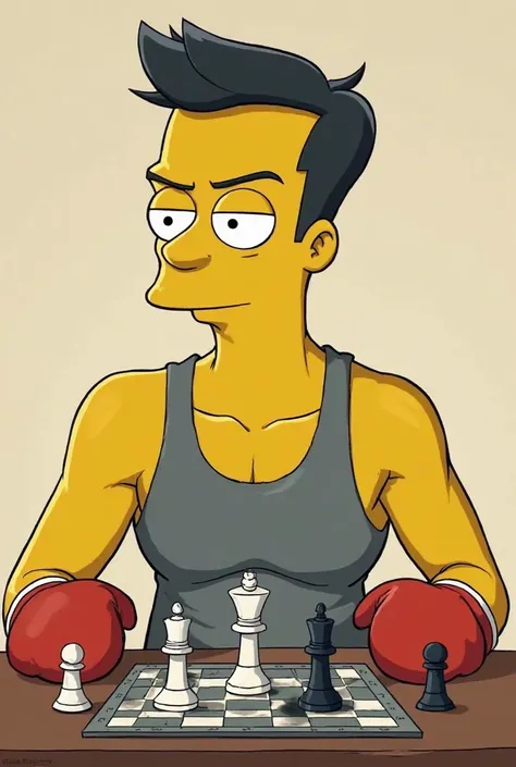 Simpson homme Cheveux très courts sur les côtés chatain , plutôt mince , qui fais la boxe pas trop musclé et joue au échecs .