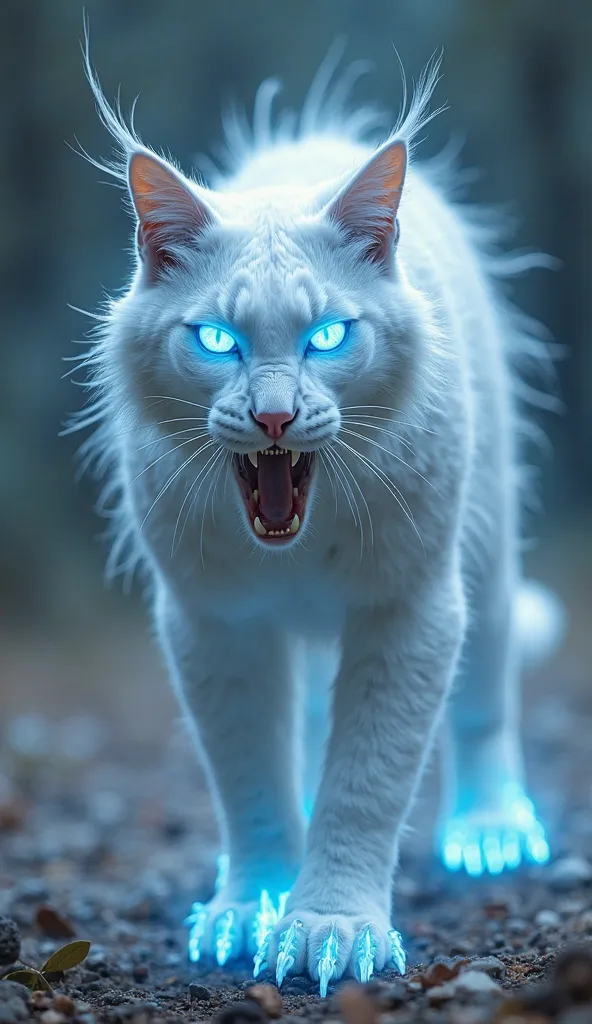 A spectral lynx with elongated, razor-sharp claws that never truly touch the ground. Its fur is ghostly white, shifting in and out of transparency, and its hollow eyes glow with an eerie blue flame. When it opens its mouth, it unleashes a wailing shriek th...