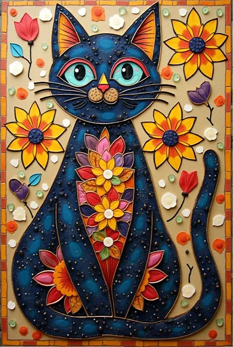 Fabric mosaic with cat