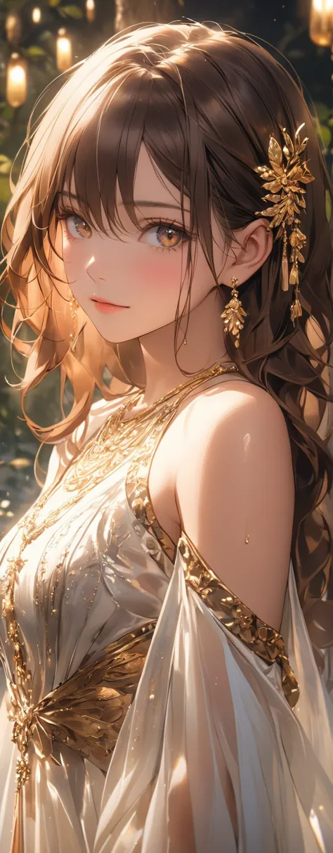  straight hair 、brown hair,((highly detailed golden sexy dress)), Good physique , (beautiful girl: 1.3),1 girl,Best Quality,8k,Highly Detailed CG Unit Wallpaper,masterpiece:1.2,Best Quality, Ultra High Resolution ,RAW photo,realistic textured skin,Cinema L...