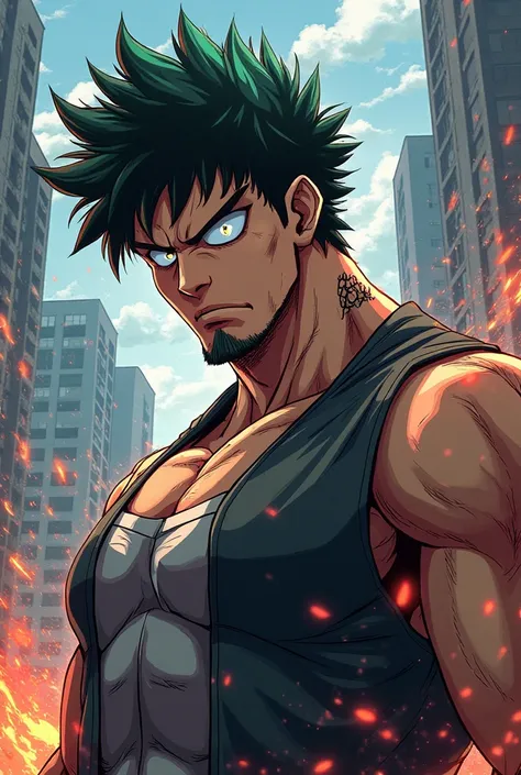 More masculine and in the style of My Hero Academia and put on the scratches on your neck 