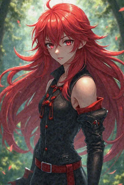 Make an anime boy with long red hair