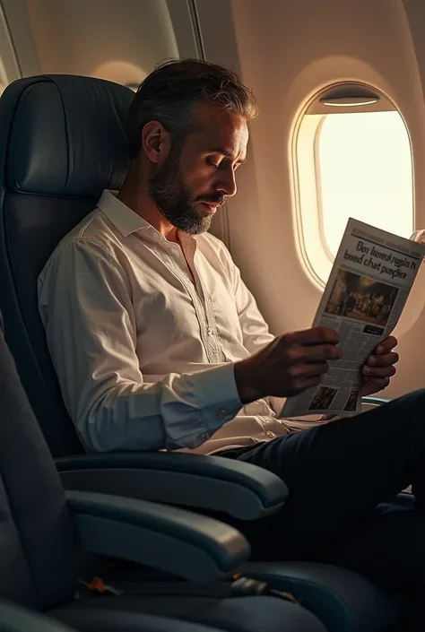 arafed man sitting in a seat on an airplane reading a newspaper, a picture by Orshi Drozdik, reddit, happening, baris yesilbas, relaxing after a hard day, wow it is beautiful, milan jozing, wonderful masterpiece, erol otus, farid ghanbari, surreal!!!, pepe...