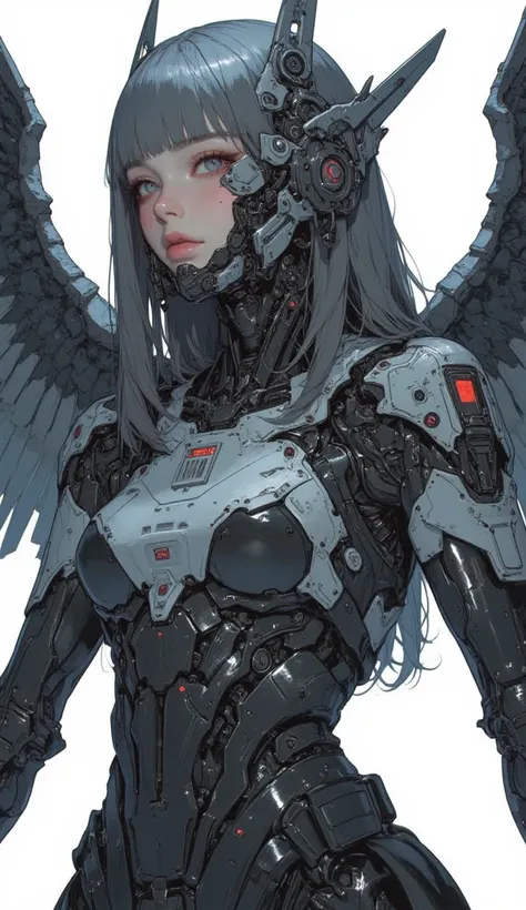  Female model with large wings 、Close-up view of a ,    girl, female lock, Girl in cybernetic armor Mecha ,  Aoshima Chiho color scheme  ,  Angular Winged Armor  , sharp details,   Mecha action figure  ,  by maciej kuciara ,  There is a house made of sushi...