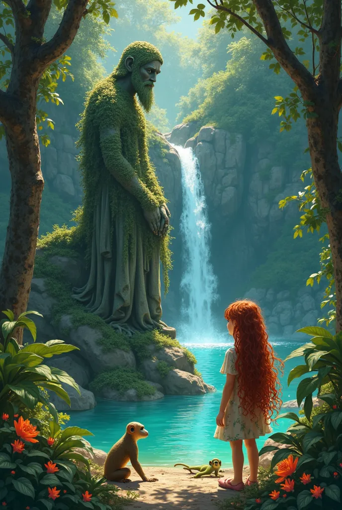 Heidi, a young girl with long, curly red hair and brown eyes, with her green dragon friend, arrives in Guadeloupe in the jungle with a monkey and luminescent flowers illuminated the ground., and a sparkling waterfall tumbled down the rocks, creating a smal...