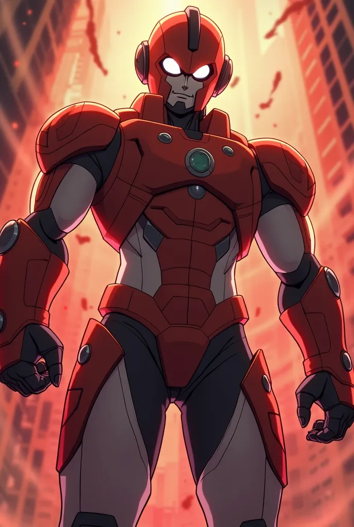 a cartoon of a man in a red and white outfit, animated cartoon series, animated series, cartoon network stillframe, anime”, evangelion beast mode, youtube thumbnail, crimson - black bee army behind, cinematic”, scarab reploid, video, 2 0 0 0 s cartoon, bea...