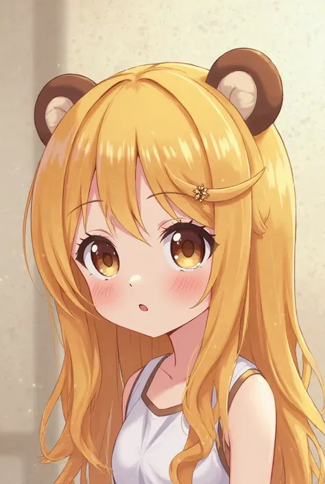 anime,chica, bear ears,  by the blond hair,  brown eyes, Trying to dye her hair brown