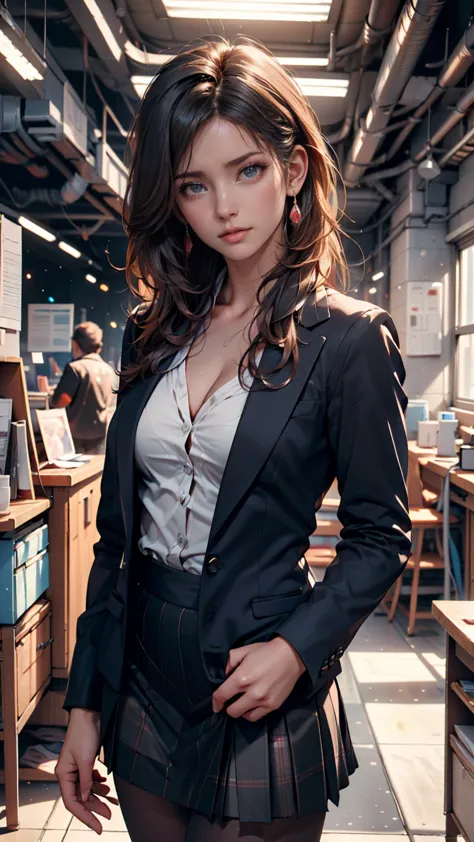 top quality, masterpiece, 1 girl, beautiful face, (Photorealistic photos:1.3), Rim Lighting, ( High Detail Skin :1.2),  8k uhd, DSLR, high quality, high image quality, 4K, 8k, Bokeh, (Genuine: 1.3), Small face, cute girl,   Black Formal Blazer ,  center of...