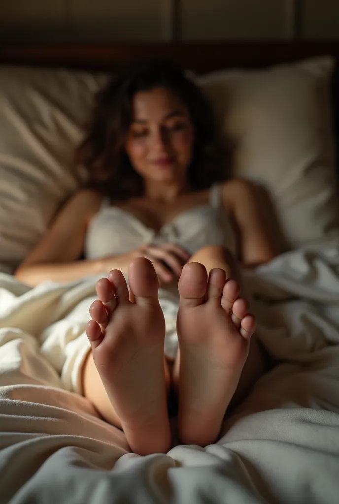 Married woman sleeping with the soles of her feet