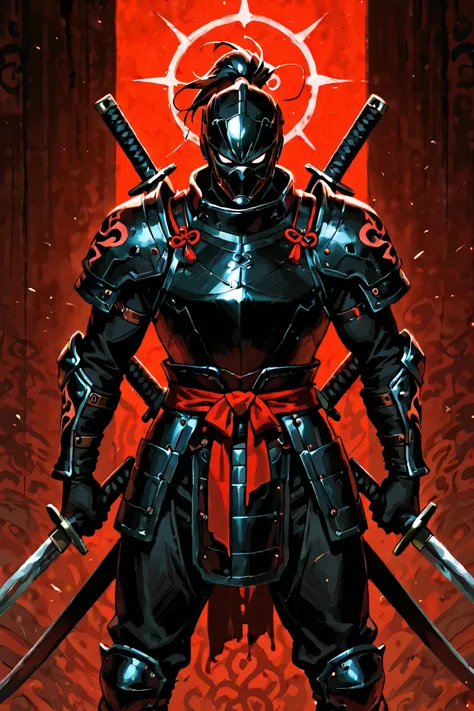 Future Ninja cool I'm so scared strongest Oil painting style has a sharp Japanese sword, vertical aspect ratio 9:16 strongestの鎧
