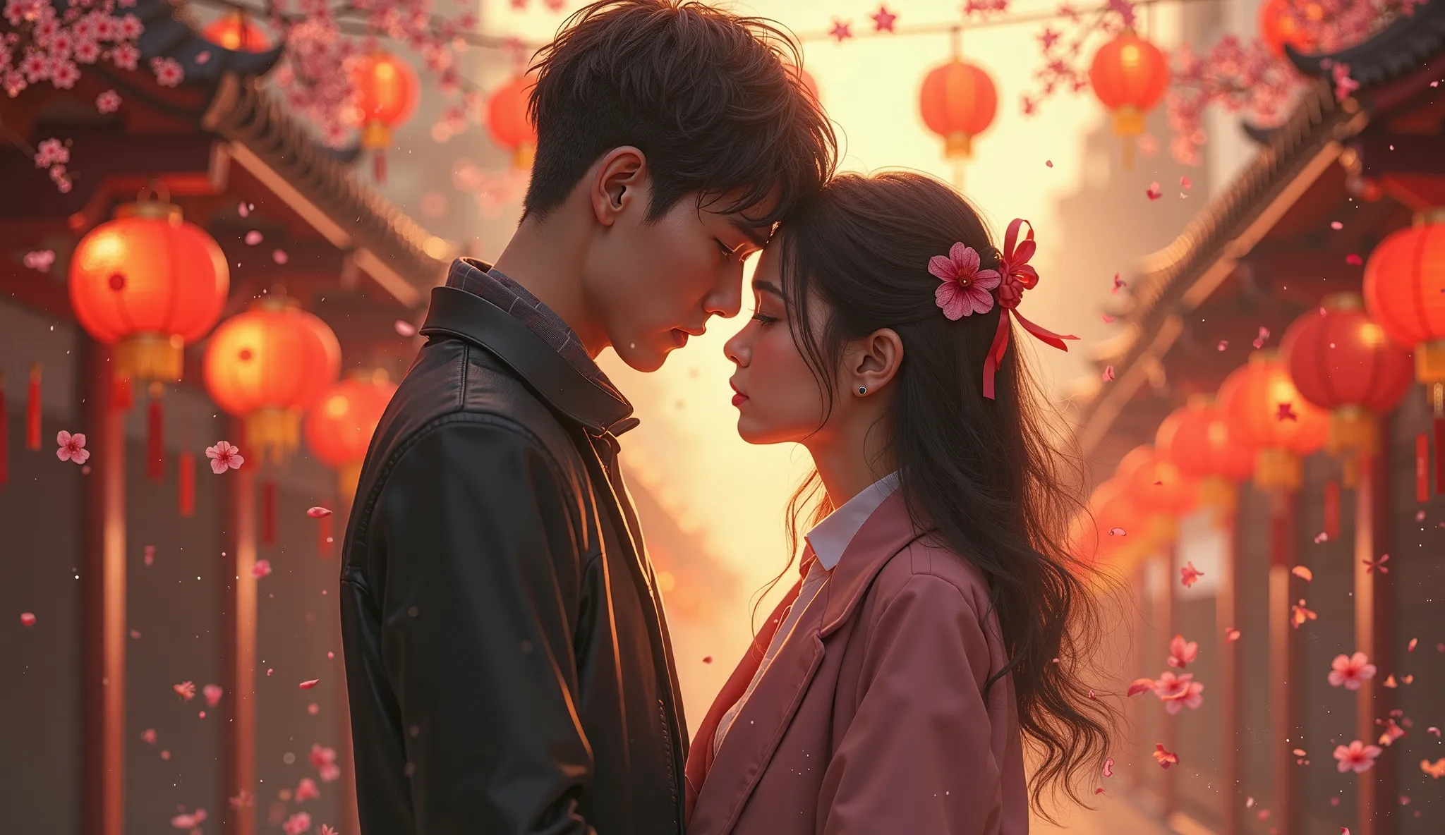 Emotional Storytelling: The image should convey a sense of longing and unspoken emotions, which resonates deeply with Chinese viewers.
Cultural Integration: Include subtle Chinese elements like lanterns, cherry blossoms, or traditional architecture to crea...