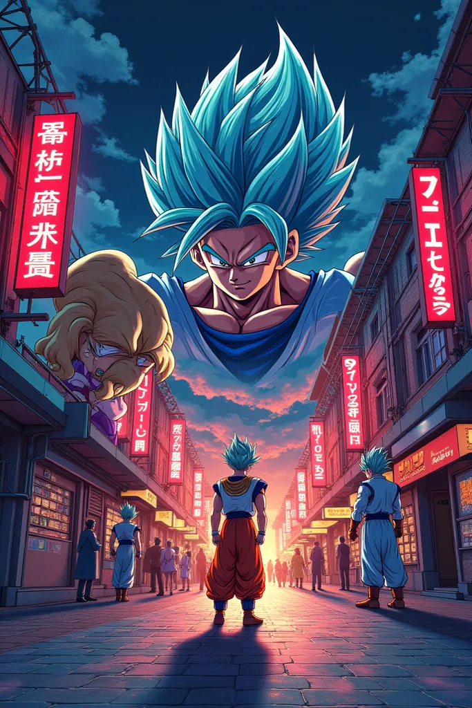 Poster format 9:16 of the following script

(manga cover:), pen drawing style, HD 8K, rich plot, intricate background, rich details of the , Dragon Ball images, high level perspective, neon night scene, Rich atmosphere, Summer noon, strong three-dimensiona...