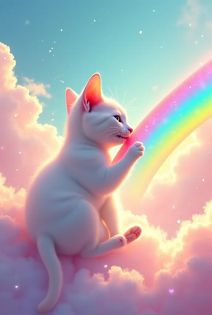 A cat eating a rainbow