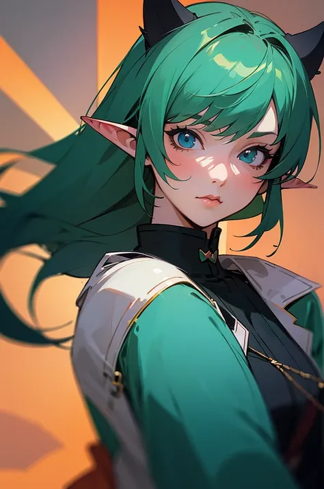 green hair and horns, elf girl, anime girl with cat ears , ANIMATED STYLE 4 k, ANIMATED STYLE . 8K, Moe Anime Art Style, made with anime painter studio, artwork in the style of Guweiz , realistic anime art style , trend in artstation pixiv , High Quality A...